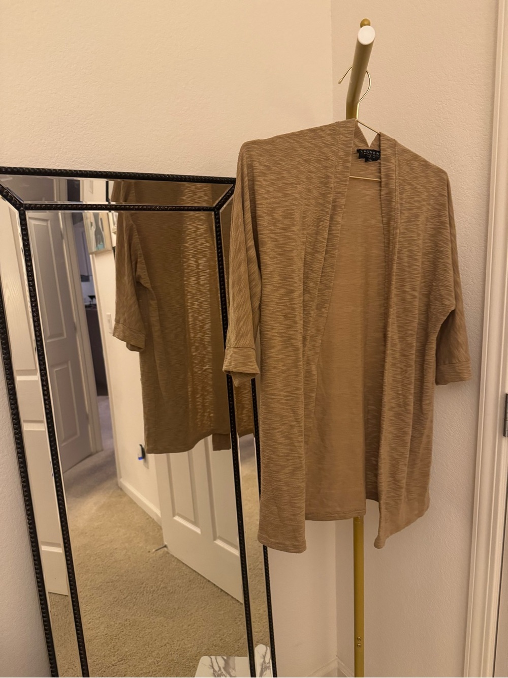 Laundry Tan Neutral Open Front Long Cardigan